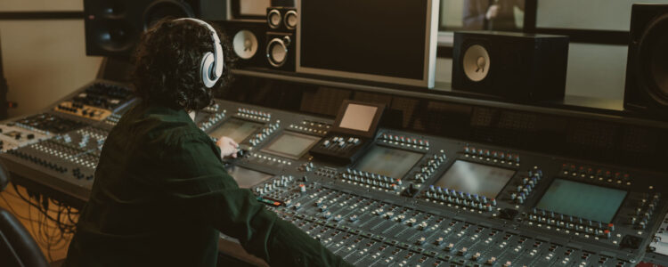 sound producer working at studio while recording song sound producer working at studio while recording song